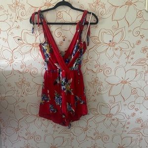Red floral romper